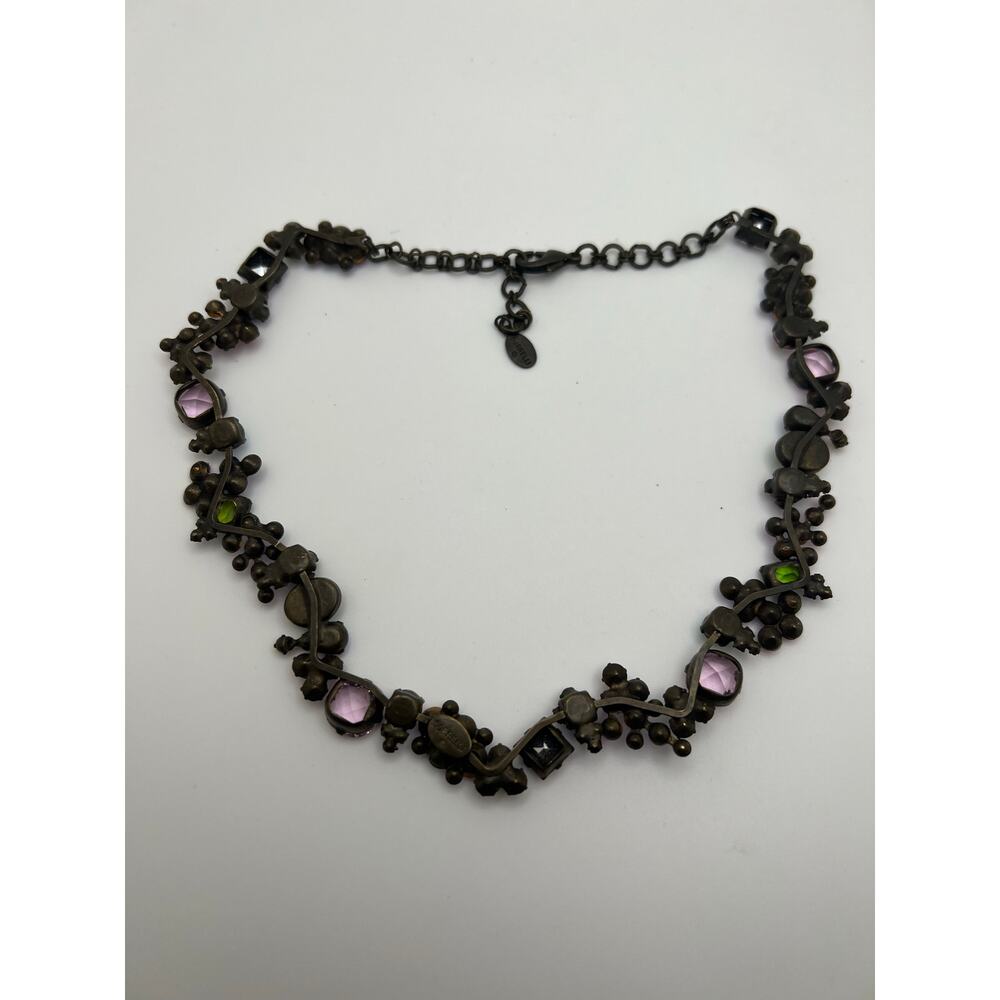 Vintage Sorelli Fresh Flowers Swarovski Crystal Necklace brass colored metal - Picture 4 of 10